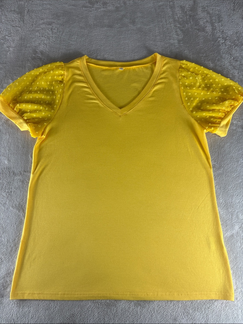 Women's Yellow Puff Sleeve V-Neck Top Size Large